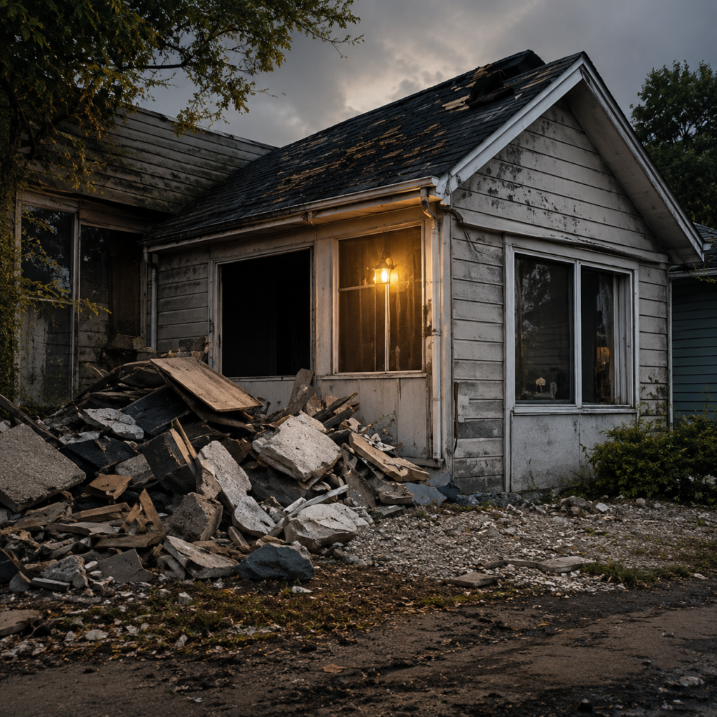 Damaged house needing major repairs