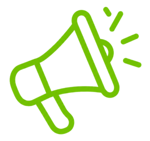 Green megaphone icon representing announcements and promotions