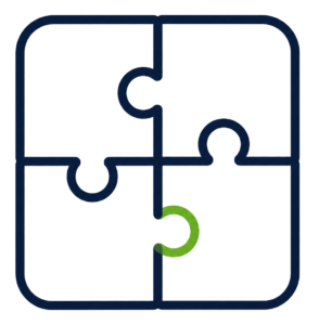 four-piece puzzle icon with green connector